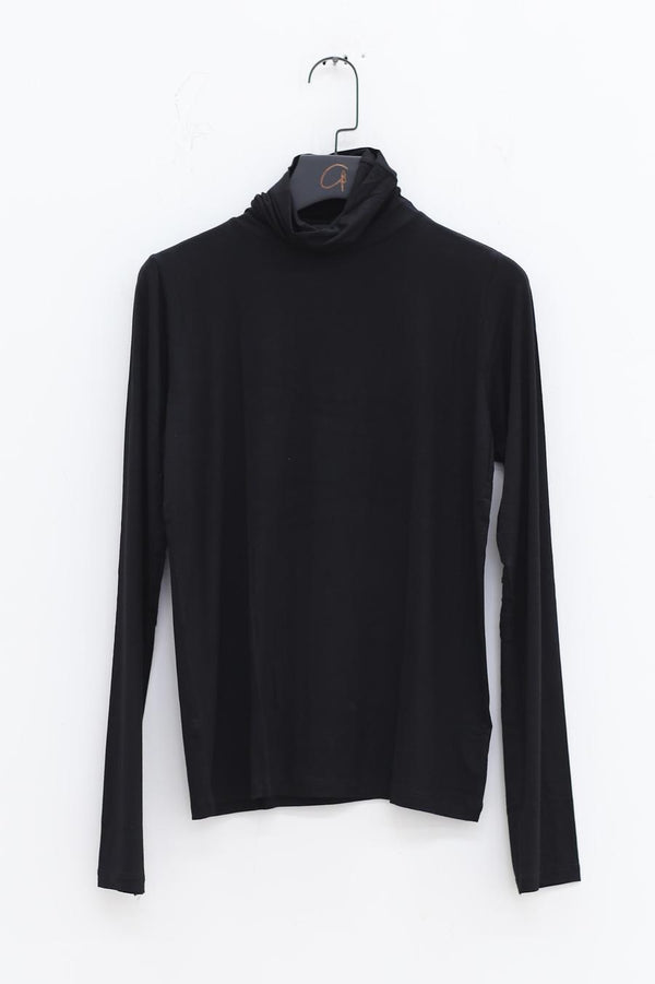 BASERANGE French bamboo fiber high collar T-shirt top soft and comfortable skin-friendly BAS-TOTN BLACK-HEI black